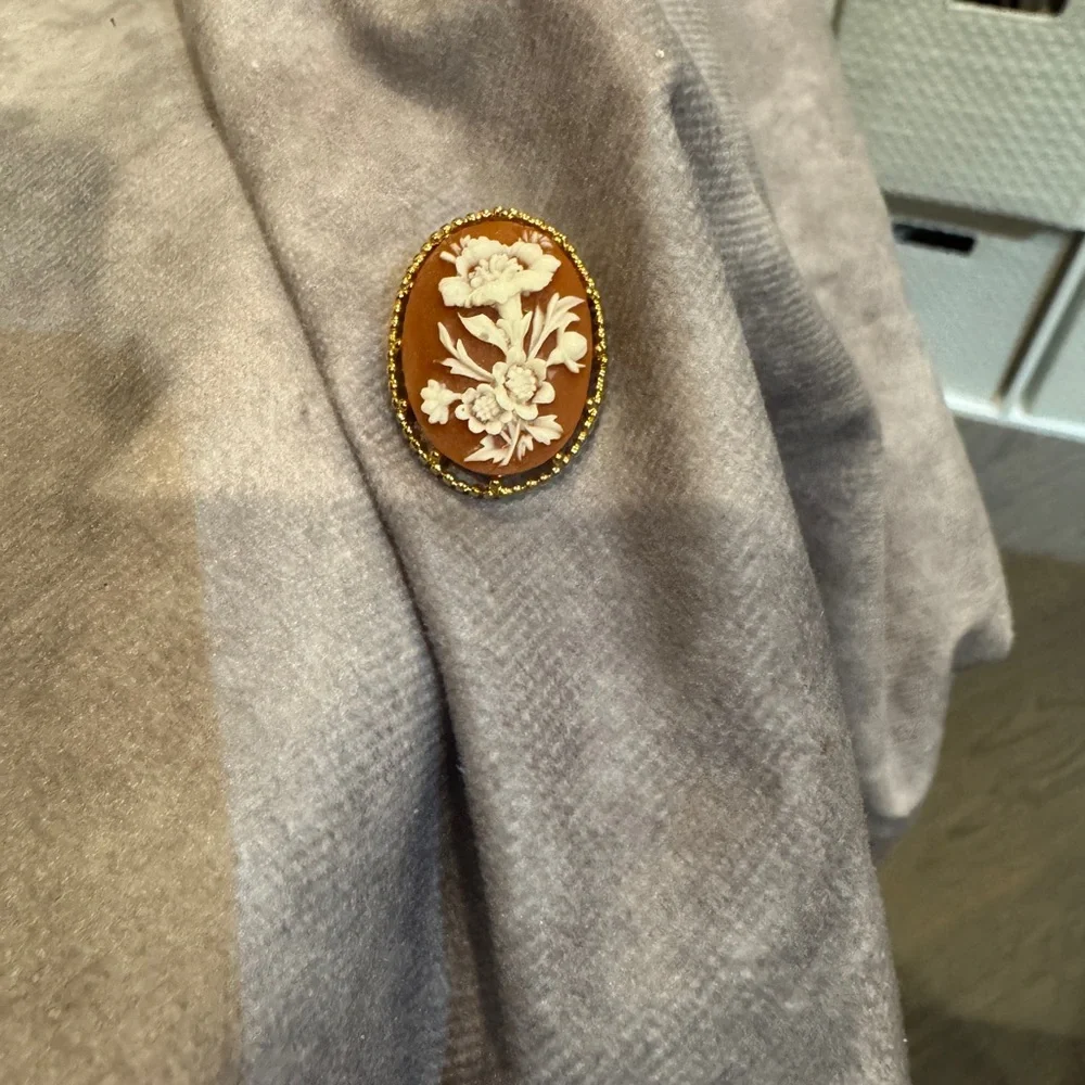 Vintage Floral Cameo‎ Brooch by Trifari